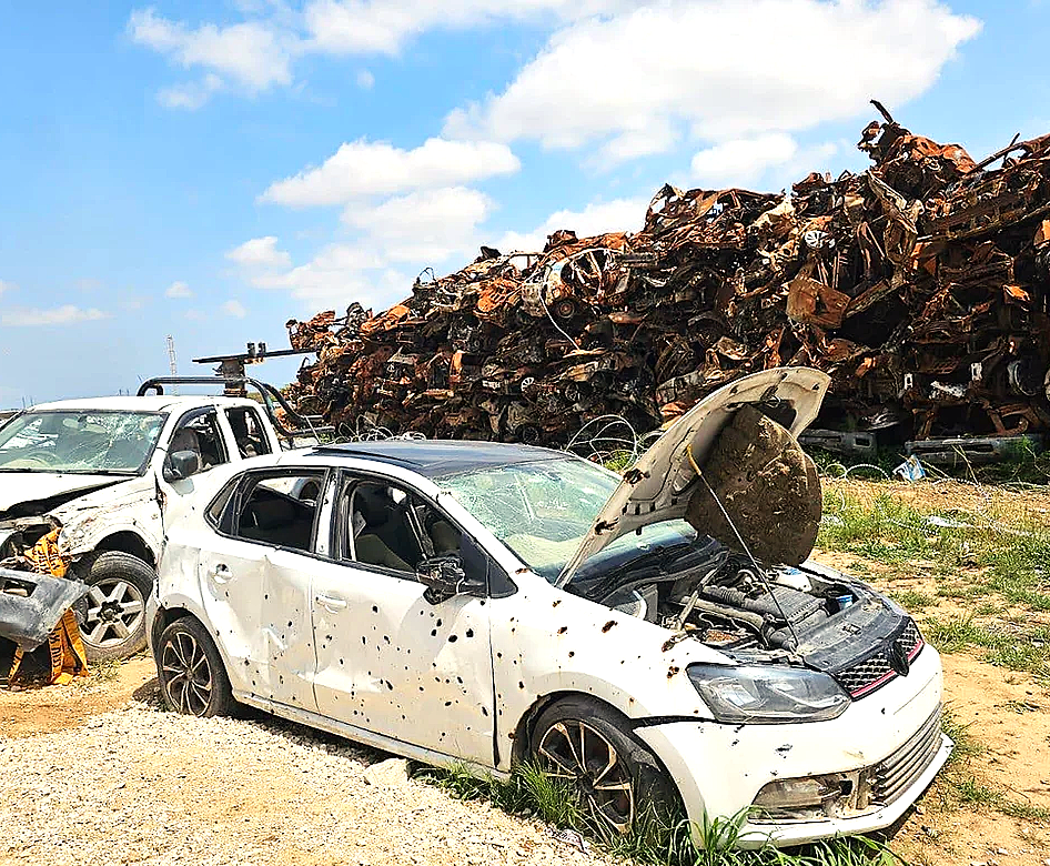 The lot of the Burnt Cars in Gaza Envelope Private Tour